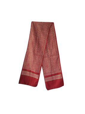 Vintage Red & Gold Chevron Patterned Scarf Italy Long 31"x9" Elegant Polyester